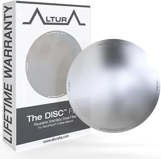 ALTURA The DISC FINE Stainless Steel Filter for AeroPress Coffee Makers – Reusable Metal Filter Replacement for Rich Flavor, Travel, and Eco-Friendly Brewing