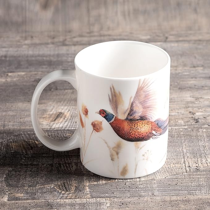 Maison d' Hermine Coffee Mug with Handles Fine Bone China Mugs Pack of One Tea Cups for Hot Beverages Cappuccino Latte Home Restaurant Office Perfect for Gift (Faisan D'Automne - Vol Libre, 12 Ounce)