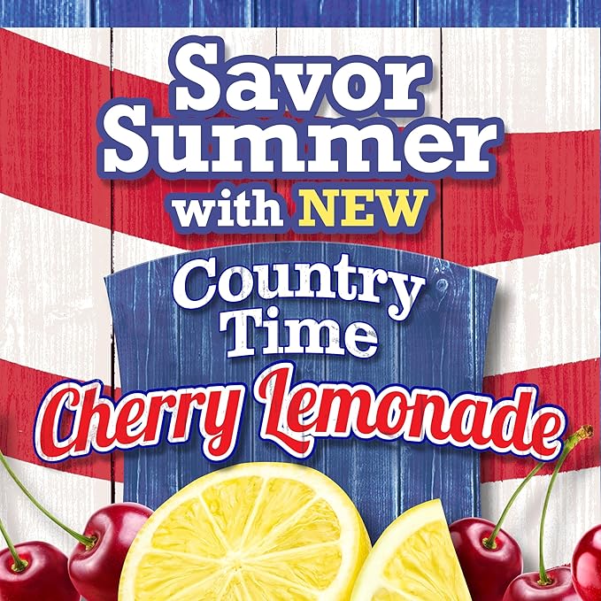 Country Time Cherry Lemonade Powdered Drink Mix, 1 Canister, for Shareable Refreshment, Naturally Flavored with Other Natural Flavor, No Artificial Sweeteners or Flavors, 18.3 oz