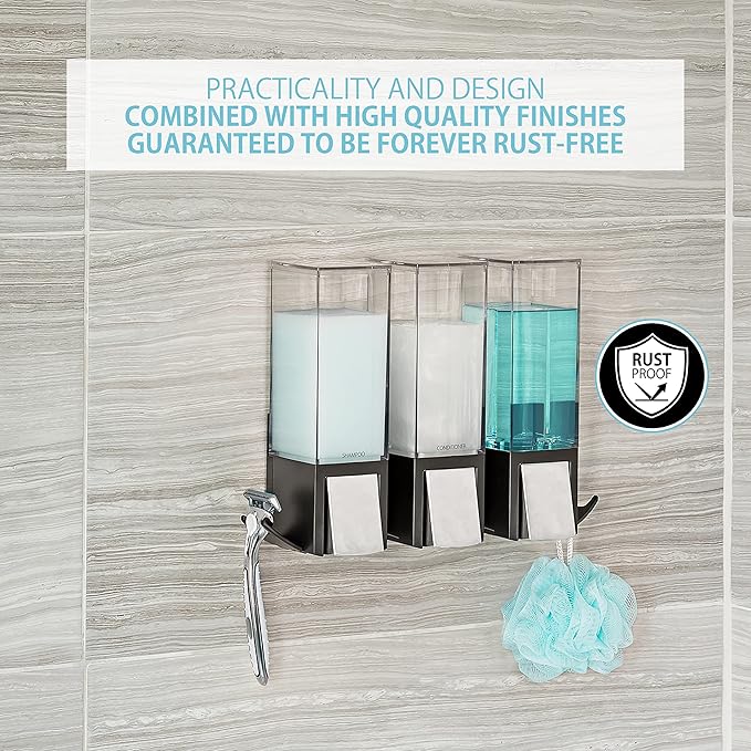 Better Living Products 77384 CLEVER Soap and Shower Triple Dispenser, Black/Chrome