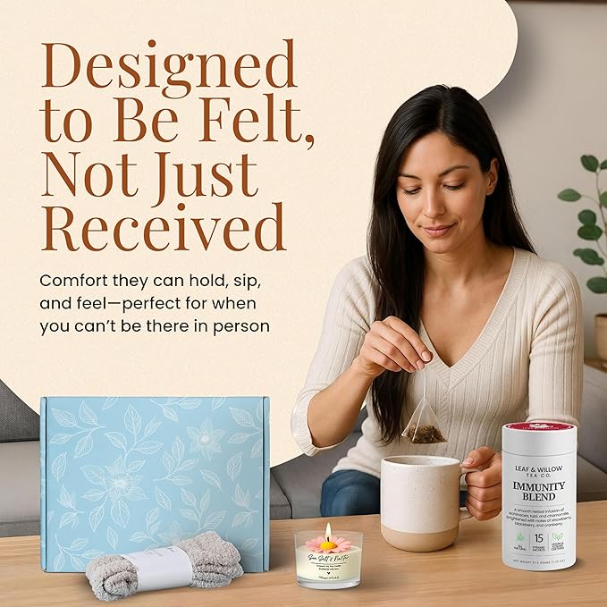 Get Well Soon Care Package for Women with Immunity Tea – Recovery Gift Box with Cozy Cloud Socks, Ceramic Mug, Hand-Poured Candle & Sending Hugs Card (Immunity Blend)