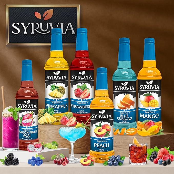 Syruvia Sugar-Free Dragon Fruit Acai Syrup, Flavored Syrup for Drinks, Cocktails, Lemonades, Iced Teas, and Desserts – 25.4 fl oz, With Pump