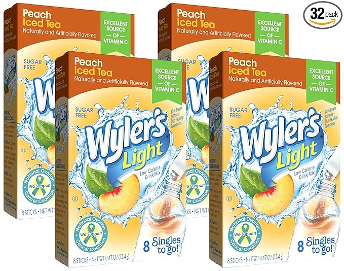 Wyler's Light Peach Iced Tea Singles To Go Drink Mix, 8 CT (Pack of 4)