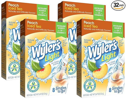 Wyler's Light Peach Iced Tea Singles To Go Drink Mix, 8 CT (Pack of 4)