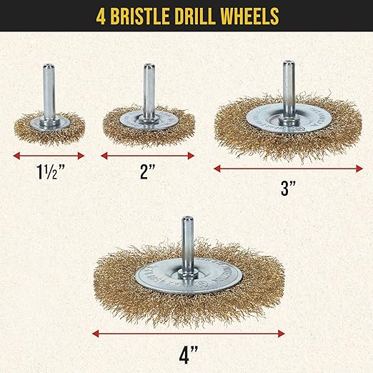 Dura-Gold 12-Piece Abrasive Brass-Coated Wire Wheel, Cup Brush, and End Brush Set, 1/4" Drill Shank, Carbon Steel Bristles - Surface Prep Grinding, Stripping Metal, Clean Remove Rust, Corrosion, Paint