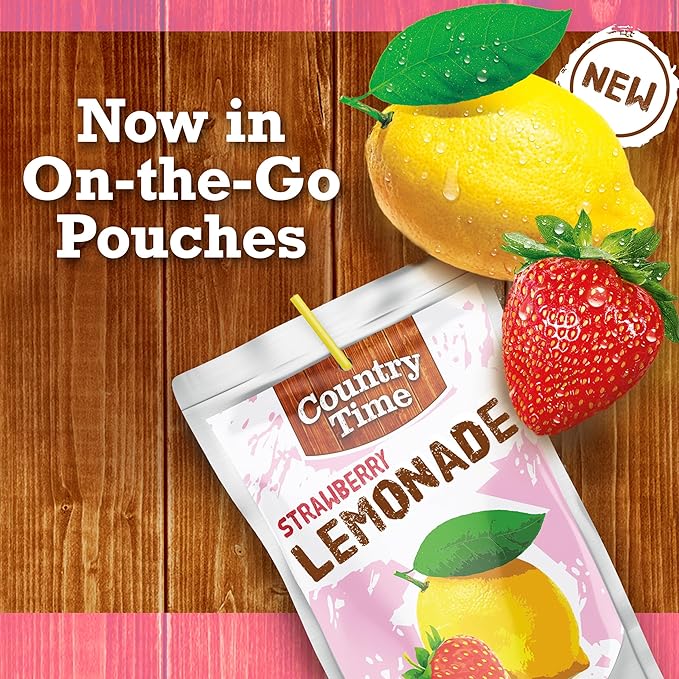 Country Time Strawberry Lemonade Ready to Drink Flavored Drink Pouches, 40 ct Pack, 4 Boxes of 10 Drink Pouches