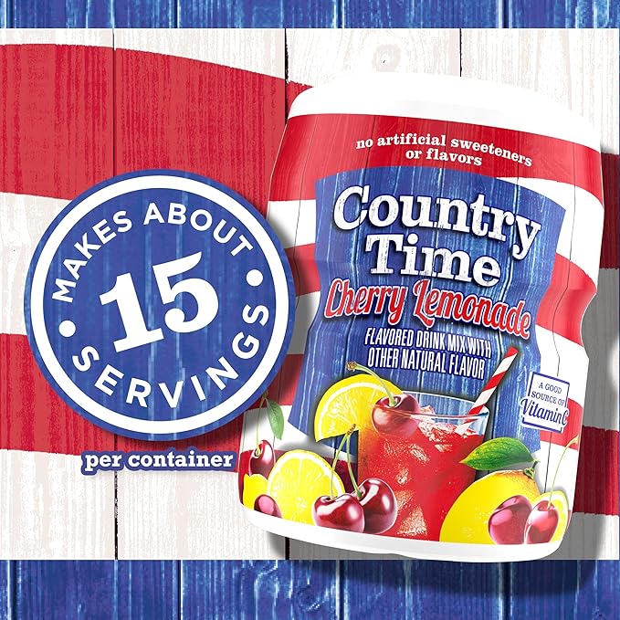 Country Time Cherry Lemonade Powdered Drink Mix, 1 Canister, for Shareable Refreshment, Naturally Flavored with Other Natural Flavor, No Artificial Sweeteners or Flavors, 18.3 oz