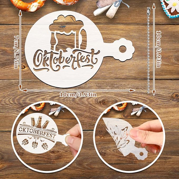 JULBEAR 36 Pieces Reusable Oktoberfest Cookie Cake Stencils Beer Stencils Bavarian Style Templates Mold Tools for Oktoberfest Party Cookies Baking Painting Coffee Decoration