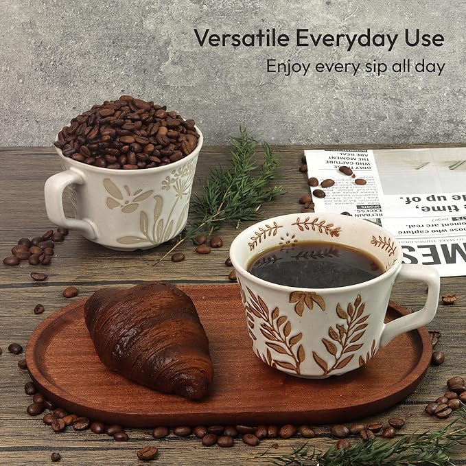 LINVIA Ceramic Coffee Mug, 12 oz Novelty Unique Teacup with Handle, Stoneware Cup for Tea Mocha Latte Cappuccino Espresso (Ivy)