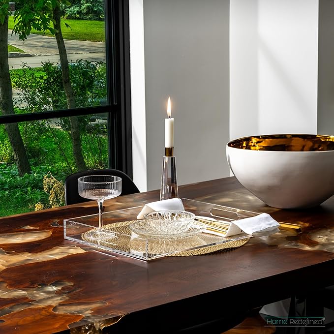 Modern Elegant 16"x12" Rectangle Acrylic Lucite Plastic Decorative Tray Clear Serving Tray with Clear Handles Food Fruit Display Makeup Perfume Storage for All Occasion's by Home Redefined