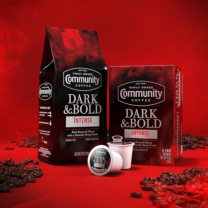 Community Coffee Dark & Bold Intense Blend 72 Ounces, Dark Roast Ground Coffee, 12 Ounce Bag (Pack of 6)