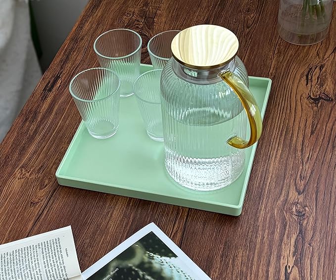 Green Square Tray 11 Inch - 3 Pack Multi-Purpose Organizer Tray for Vanity, Coffee Table, Bathroom Countertop & Ottoman | Decorative Catch-All Tray for Home, Office, Jewelry & Makeup
