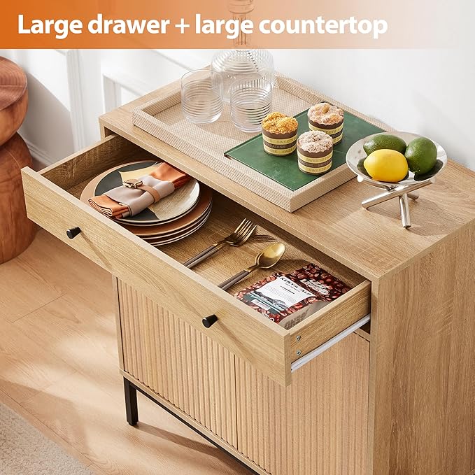 Mericonia Set of 2 Buffet Sideboard Cabinet with Storage, Fluted Coffee Bar with Doors and Adjustable Shelves, Modern Wood Console Cabinet for Kitchen, Livingroom