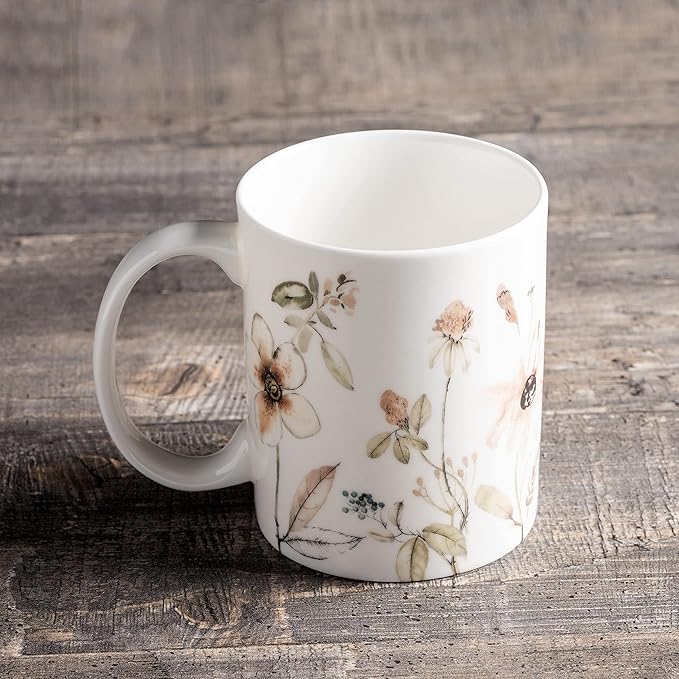 Maison d' Hermine Coffee Mug with Handles Fine Bone China Mugs Pack of One Tea Cups for Hot Beverages Cappuccino Latte Home Office Perfect for Gift (Ice Florals - Romantic Morning, 12 Ounce)