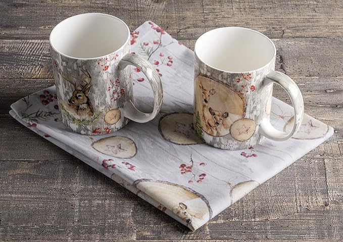 Maison d' Hermine Coffee Mug with Handles Fine Bone China Mugs Pack of Two Tea Cups for Hot Beverages Cappuccino Latte Home Restaurant Office Perfect for Gift (Mountain Life, 12 Ounce)