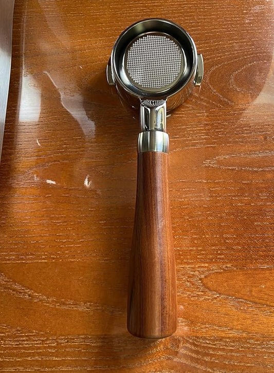 58mm Bottomless Portafilter Fits E61 Grouphead Espresso Machine Stainless Steel Naked Portafilter Along with Espresso Filter Basket Coffee Bottomless Handle-Wooden
