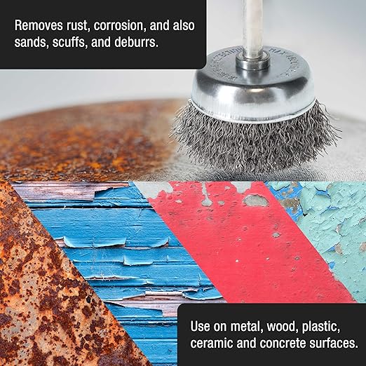 Dura-Gold 6-Piece Abrasive Wire Wheel and Cup Brush Set, 1/4" Drill Shank, Carbon Steel Bristles - 1 Cup & 5 Wheel Brushes - Surface Prep Grinding, Stripping Metal, Clean Remove Rust Corrosion, Paint