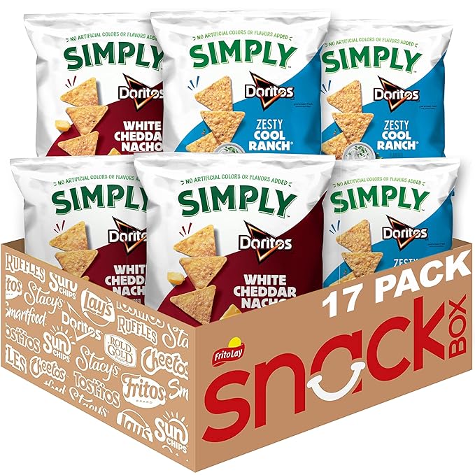 Simply, Doritos White Cheddar Nacho and Zesty Ranch Variety Pack, 0.875 Oz (Pack of 17)