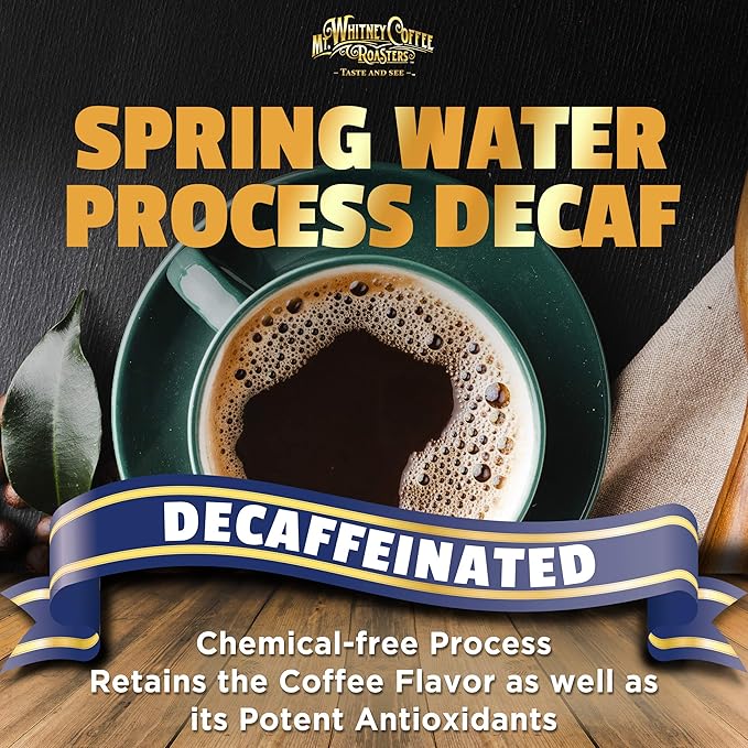 Mt. Whitney Premium Organic Spring Water Colombian, Medium Dark Raost, Low Acid, Decaf Coffee (Ground, 2 Lb)