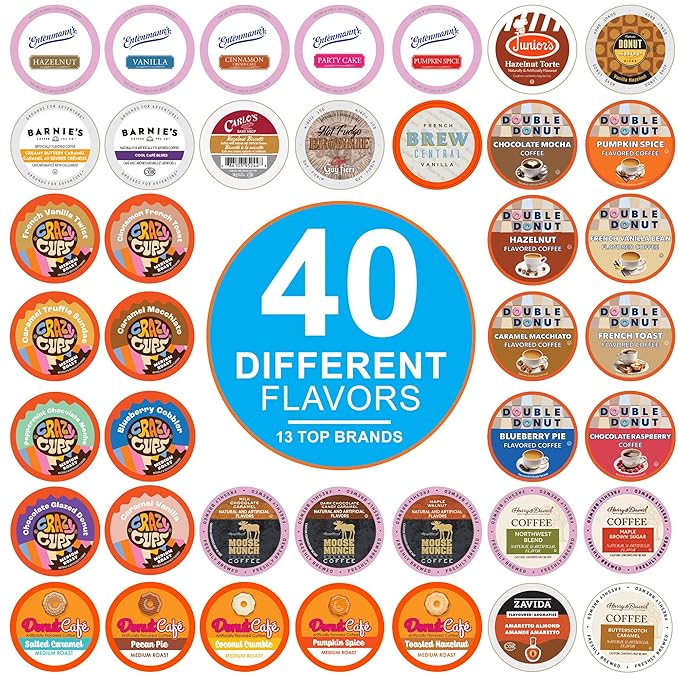 Crazy Cups Flavored Coffee Pods Variety Pack for Keurig K Cups Brewers, Assorted Flavored Coffee Sampler, 40 Count