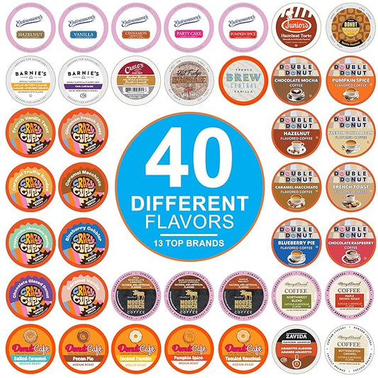 Crazy Cups Flavored Coffee Pods Variety Pack for Keurig K Cups Brewers, Assorted Flavored Coffee Sampler, 40 Count