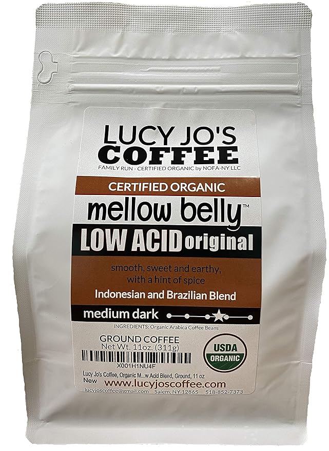 Lucy Jo's Coffee Roastery, Organic Mellow Belly Low Acid Blend, Medium Dark, Ground, 11 oz (11 OZ)