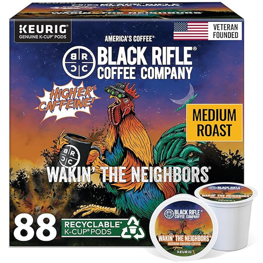 Black Rifle Coffee Company Wakin’ the Neighbors High-Caffeine Coffee Pods – Arabica & Robusta Blend for Extra Energy – Single Serve K Cup Compatible 88 Count
