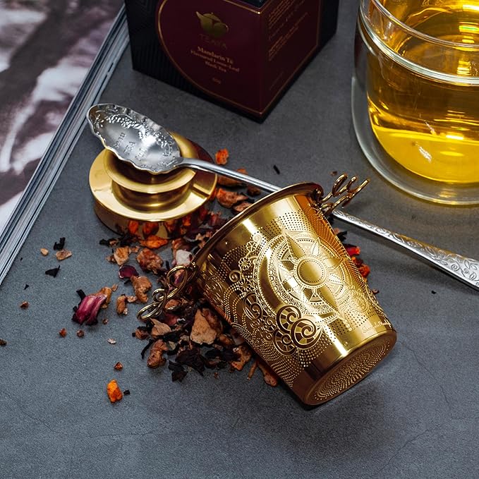 Luxury Tea Strainer Set - Stainless Steel Infuser with Diamond Patterns, Crystal Accent Chain, Fine Mesh Filter & Ergonomic Handle for Loose Leaf Tea