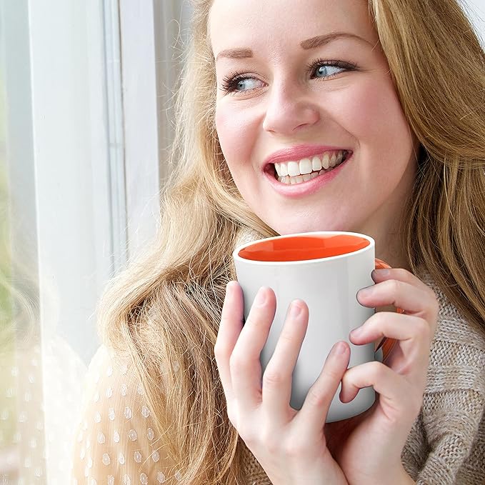 DISCOUNT PROMOS Ceramic Latte Coffee Mugs by Albany 13 oz. Set of 10, Bulk Pack - Perfect for Coffee, Tea, Espresso, Hot Cocoa, Other Beverages - Orange