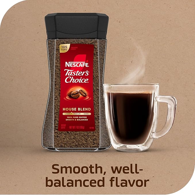 NESCAFÉ Taster's Choice Instant Coffee, Light Medium Roast, House Blend, 2 Jars (7 Oz Each)