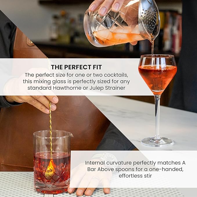 A Bar Above Cocktail Mixing Glass, Diamond Deco Enhanced Annealed Lead-Free Crystal Stirring Pitcher, Thick Weighted Base for Stable Stirring, 18 Oz Drink Mixer for Craft Cocktails at Home or Bars