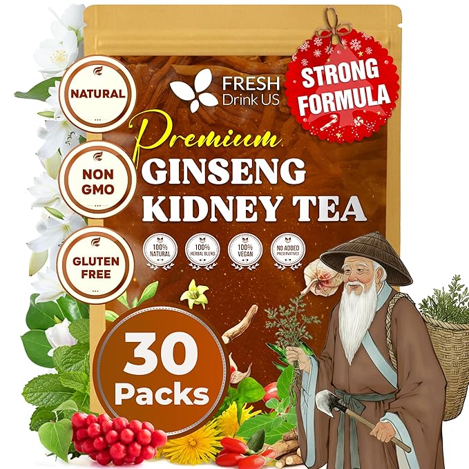 FreshDrinkUS, Ginseng 6 Treasures Kidney Tea, 30 Packs Of Super Kidney Cleanse Detox Tea For Men & Women, 100% Natural Roots & Berries | Caffeine-Free | Adaptogenic Blend for Energy, Wellness & Vitality Support