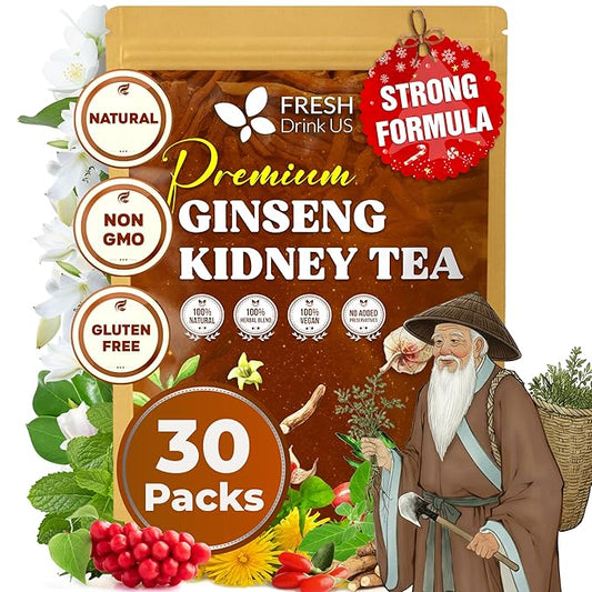 FreshDrinkUS, Ginseng 6 Treasures Kidney Tea, 30 Packs Of Super Kidney Cleanse Detox Tea For Men & Women, 100% Natural Roots & Berries | Caffeine-Free | Adaptogenic Blend for Energy, Wellness & Vitality Support