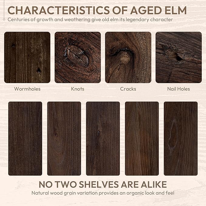 Marsmiles 24 inch Floating Shelves for Wall Elm Wood Live Edge Shelves|Rustic Wall Shelves with Invisible Heavy-Duty Bracket for Bathroom Living Room Kitchen|Walnut, 2 Pack