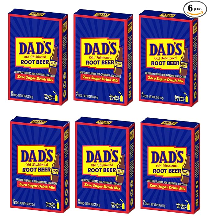 SINGLES TO GO! Dad's Old Fashioned Root Beer - Sugar Free Powdered Drink Mix - 6 Boxes with 6 Sticks Per Box - 36 Total Packets - Low Calorie - 0.53 Ounce (Pack of 6)