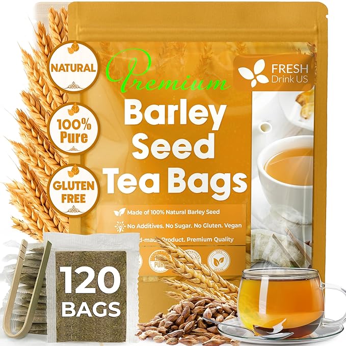 FreshDrinkUS, Premium 120 Barley Tea Bags, 100% Natural & Pure from Barley. Herbal Tea. Made with Natural Material Tea Bags. No Sugar, No Caffeine, No Gluten, Vegan.