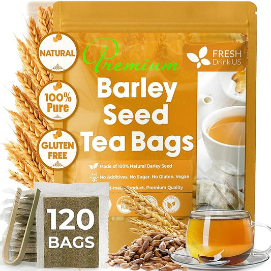 FreshDrinkUS, Premium 120 Barley Tea Bags, 100% Natural & Pure from Barley. Herbal Tea. Made with Natural Material Tea Bags. No Sugar, No Caffeine, No Gluten, Vegan.