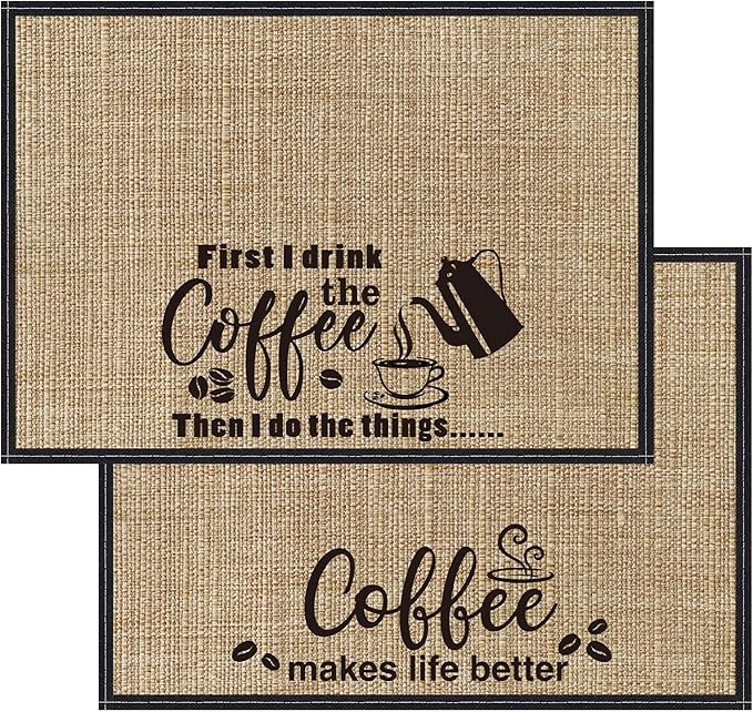 Cunhill 2 Pieces Coffee Bar Mat,Coffee Bar Accessories 20 x 14 Inch Coffee Bar Decoration Coffee Placemats for Coffee Machine, Coffee Bar, Countertops,Coffee Station Accessories(Cute Style)