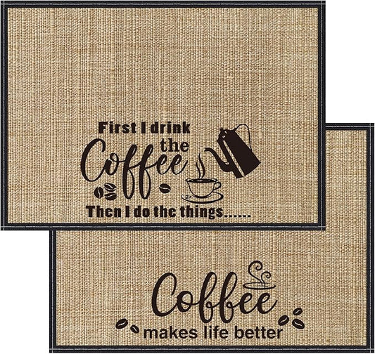 Cunhill 2 Pieces Coffee Bar Mat,Coffee Bar Accessories 20 x 14 Inch Coffee Bar Decoration Coffee Placemats for Coffee Machine, Coffee Bar, Countertops,Coffee Station Accessories(Cute Style)
