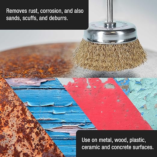 Dura-Gold 12-Piece Abrasive Brass-Coated Wire Wheel, Cup Brush, and End Brush Set, 1/4" Drill Shank, Carbon Steel Bristles - Surface Prep Grinding, Stripping Metal, Clean Remove Rust, Corrosion, Paint
