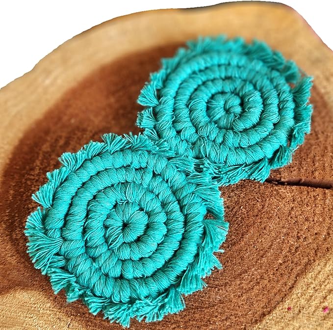 Cotton Car Coasters for Cup Holders, 2PC Car Cup Coasters, Drink Coaster Holder, Cute cupholder Coaster Accessories for Women, Macrame, Boho (Ocean Teal)