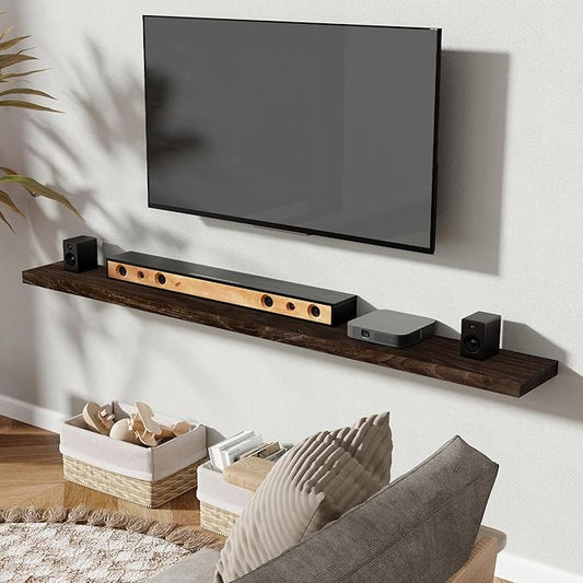 72 Inch Floating Shelves for Wall 1 Pack Shelves for Bedroom, Bathroom, Kitchen, Wall Mounted Rustic Solid Elm Wood Floating Shelf with Invisible Bracket for Books, Decor, Storage, Walnut