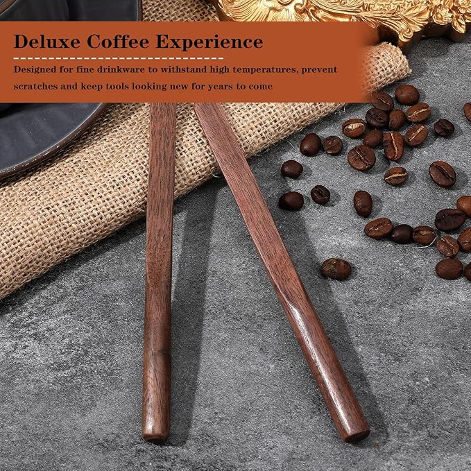 4Pcs Black Walnut Wood Coffee Stirrers, 6″ Round head Coffee Stir Sticks, Individually Wrapped Wooden Stir Sticks, Eco-Friendly Wood Stick for Drinks, Tea, Great for peanut butter etc.