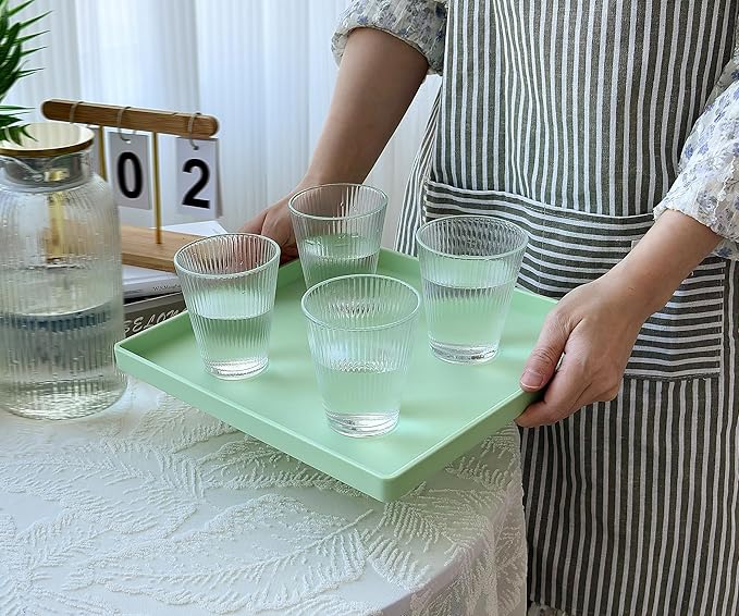 Green Square Plastic Tray - 11 Inch Multi-Purpose Organizer Tray for Vanity, Coffee Table, Bathroom Countertop & Ottoman | Decorative Catch-All Tray for Home, Office, Jewelry & Makeup