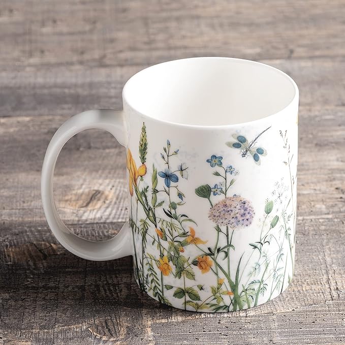 Maison d' Hermine Coffee Mug with Handles Fine Bone China Mugs Pack of One Tea Cups for Hot Beverages Cappuccino Latte Home Restaurant Office Perfect for Gift (Fleurs De Mai - Floral, 15 Ounce)