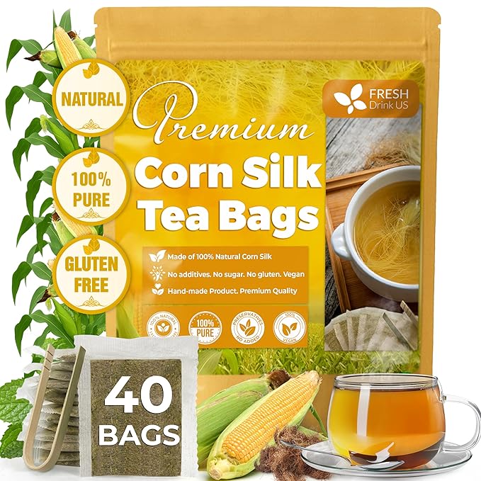 FreshDrinkUS, Premium 40 Tea Bags Corn Silk Tea, 100% Natural & Pure from Corn Silk. Herbal Tea. Clean Ingredients. Made with Natural Material Tea Bags. No Sugar, No Caffeine, Vegan.
