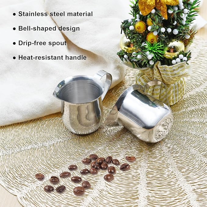12Pack 3 Oz Small Creamer Pitcher, Stainless Steel Bell Creamers, Mini Creamer Dispenser with Pouring Spout for Cream, Milk, Salad Dressing, Maple Syrup