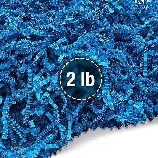 FRILLZ by DECOfill™ Crinkle Cut Paper Shred Filler for Baskets, Gifts, Packing and Protecting your Easter, Birthday, Weddings, Anniversary, Valentines Day, and other gifts (2 pound,Blue)