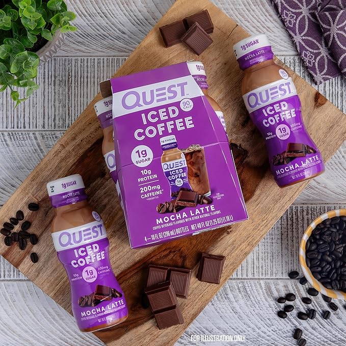 Quest Nutrition Iced Coffee, Mocha Latte, 1g of Sugar, 10g of Protein, 90 calories, 200mg of caffeine, 4 Count