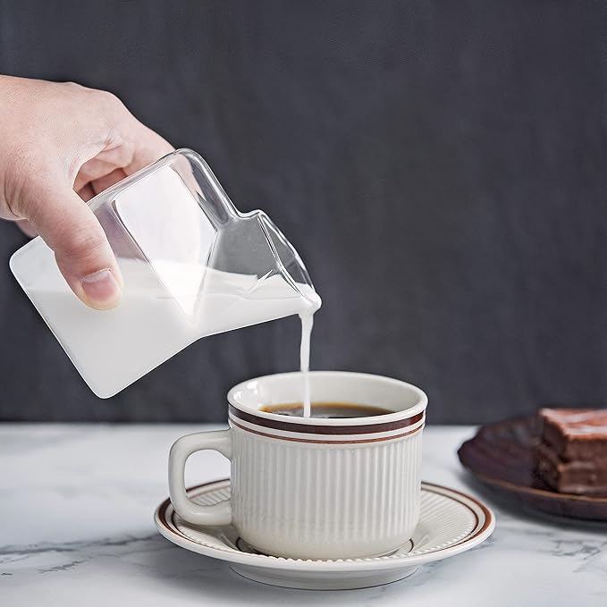 Kawaii Glass Milk Carton Cup Clear Cute Milk Cup Mini Creamer Pitcher Container Microwavable 12 Oz, 1Pcs(Peach)